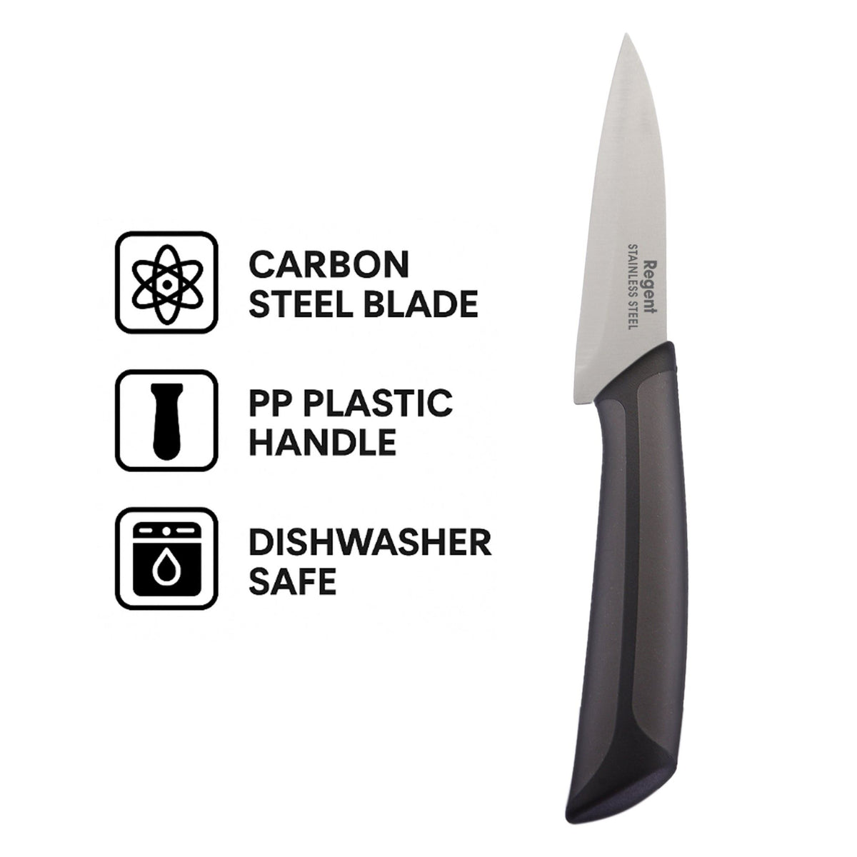 Regent Knife Regent Kitchen Premium Paring Knife With Black And Grey Handle, 195mm 12621