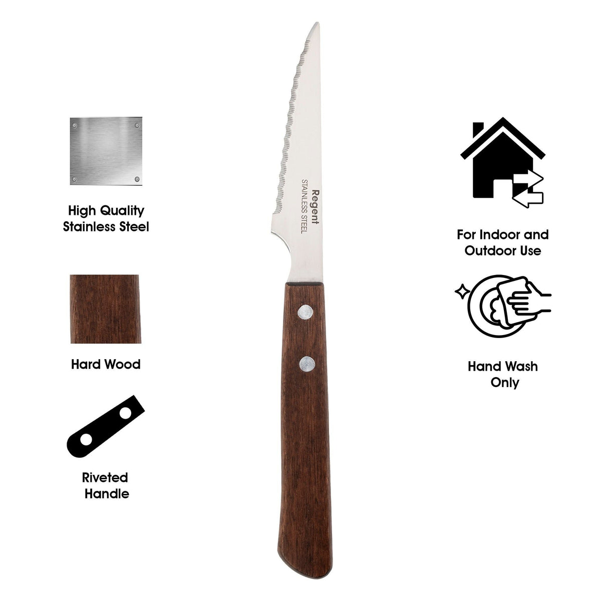 Regent knife set Regent Kitchen Steak Knives With Wooden Handles 4 Piece, 222mm Newon 21200