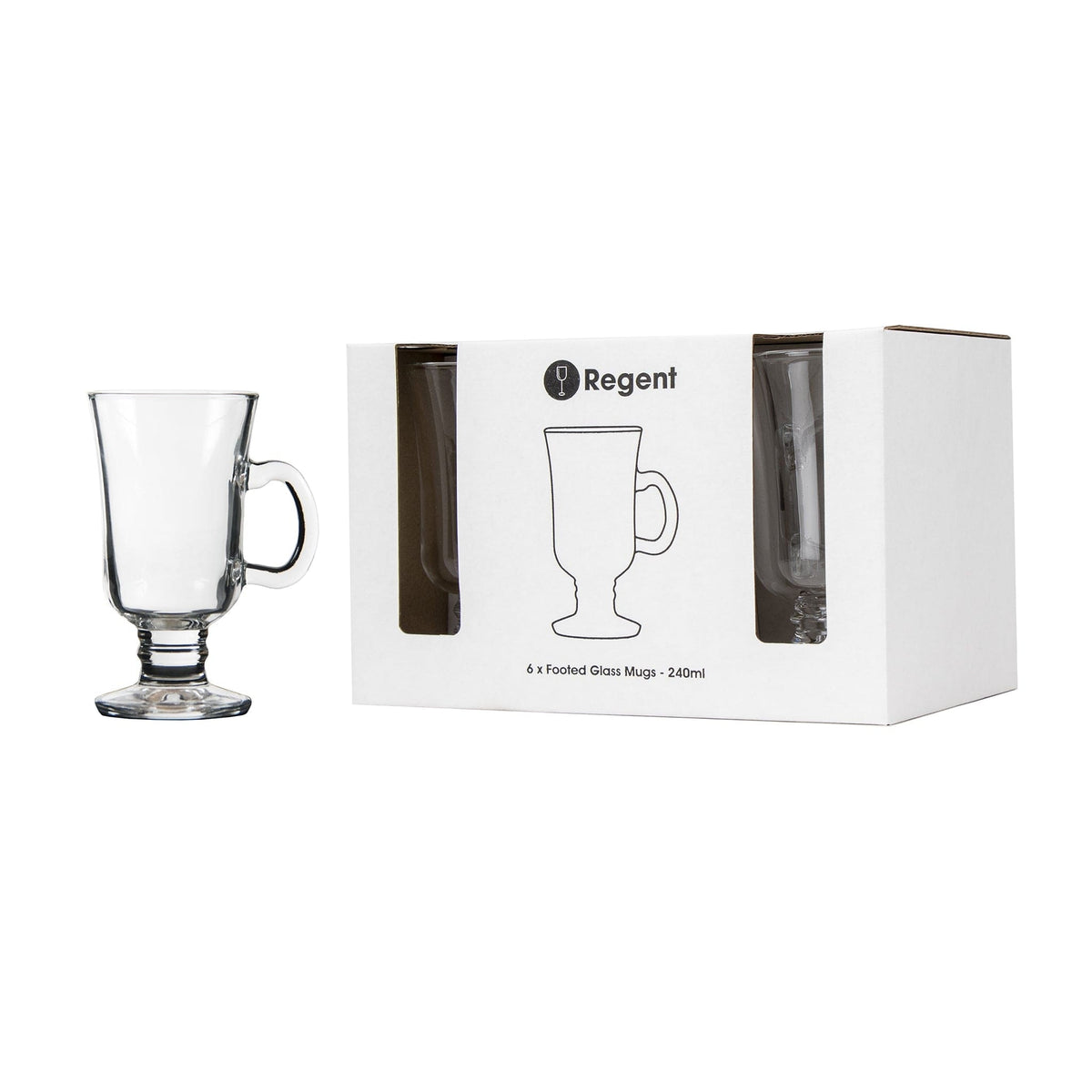 Regent MUGS Regent Footed Glass Mug 240ml Set Of 6