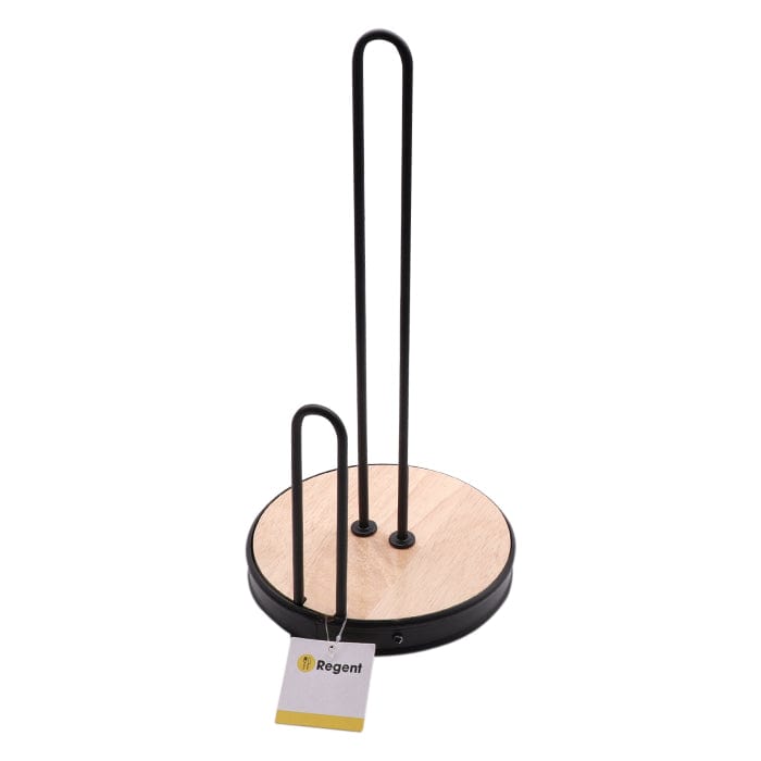 Regent Paper Towel Regent Kitchen Roller Towel Holder Black Wire & Wood (155mm Diax320mm) 41845