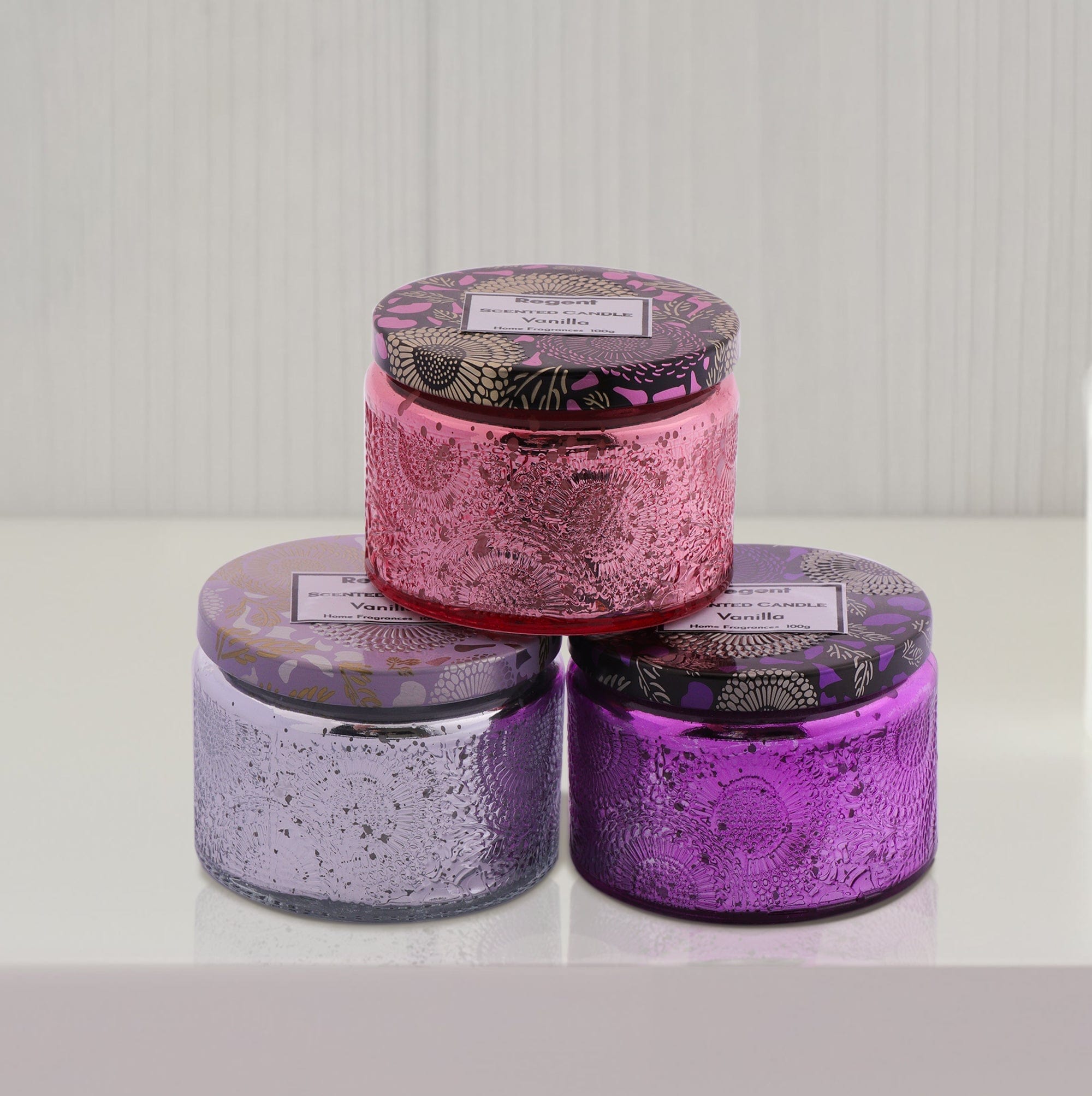 Regent S0A Regent Scented Candles (Vanilla) In Embossed Glass Jars 100g 35305 (7573339734105)