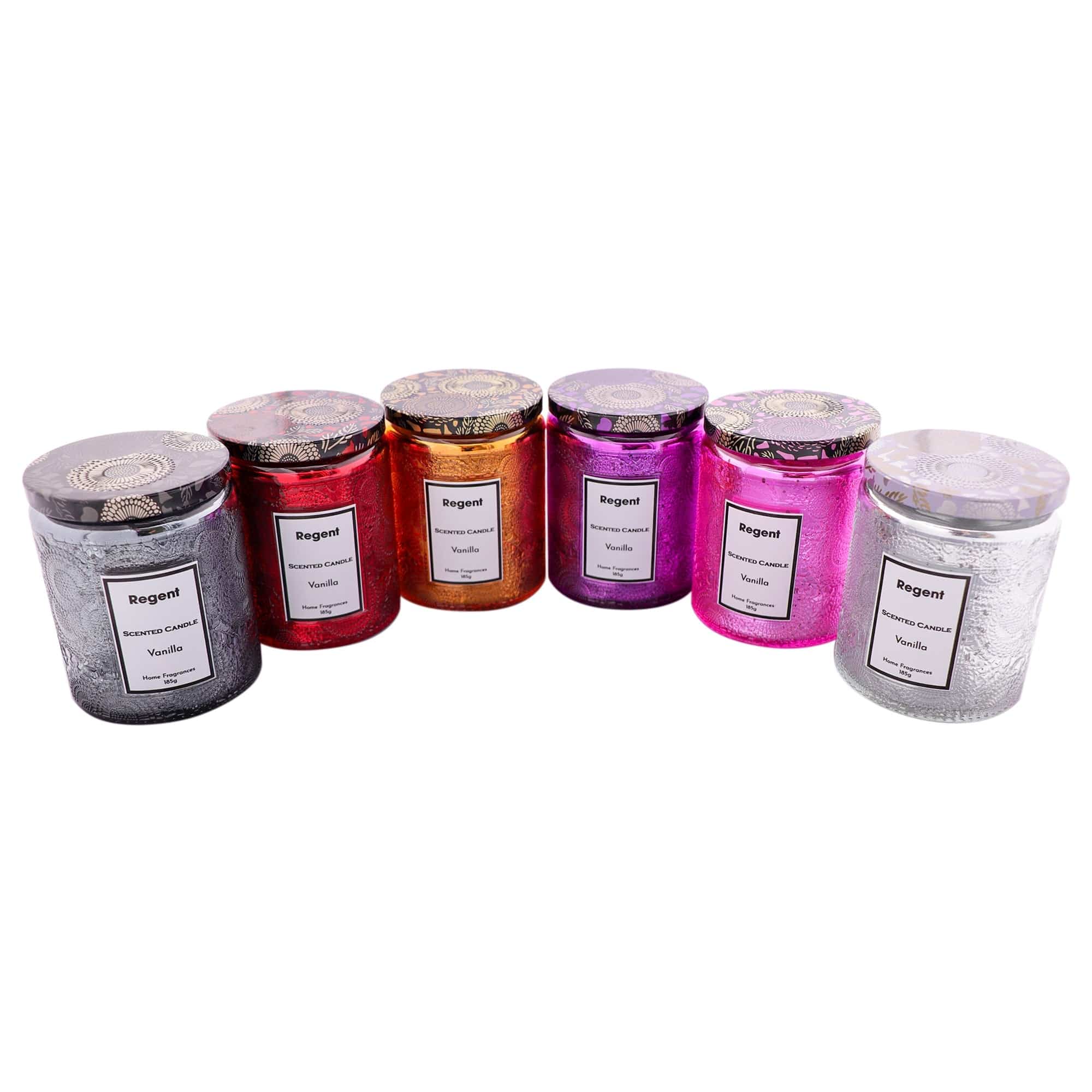 Regent S0A Regent Scented Candles (Vanilla) In Embossed Glass Jars 185g 35306 (7573349564505)