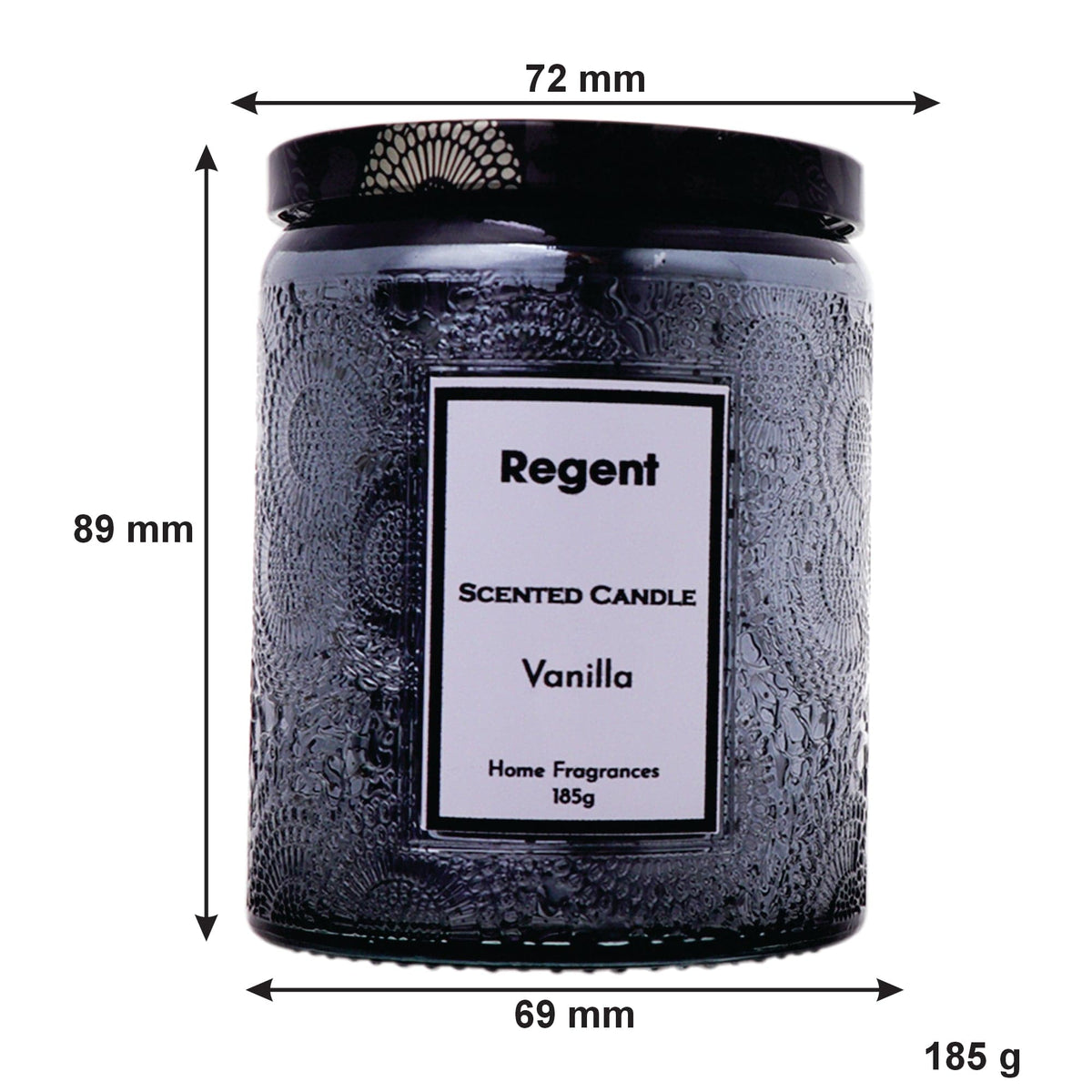 Regent S0A Regent Scented Candles (Vanilla) In Embossed Glass Jars 185g 35306 (7573349564505)