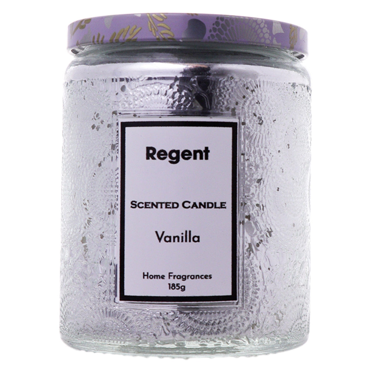 Regent S0A Regent Scented Candles (Vanilla) In Embossed Glass Jars 185g 35306 (7573349564505)