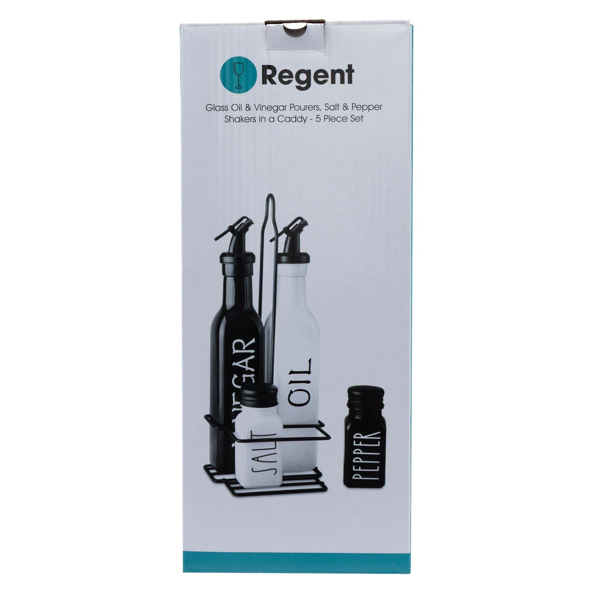Regent Salt & Pepper Regent Glass Black And White Condiments In A Caddy 5pk Set, 250ml L 85ml 27140