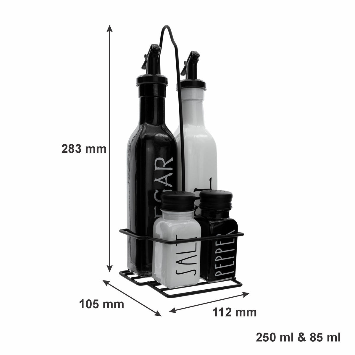 Regent Salt & Pepper Regent Glass Black And White Condiments In A Caddy 5pk Set, 250ml L 85ml 27140