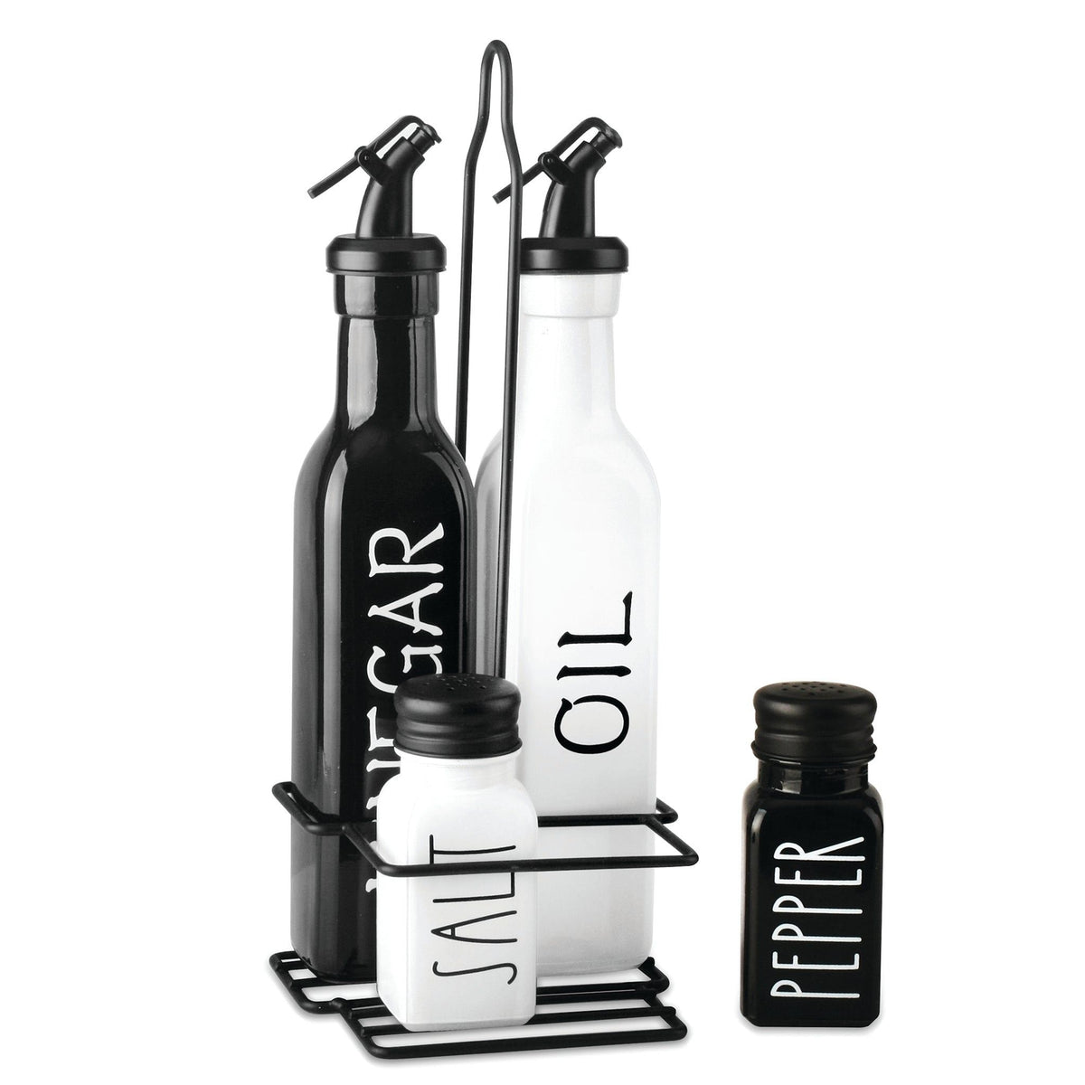 Regent Salt & Pepper Regent Glass Black And White Condiments In A Caddy 5pk Set, 250ml L 85ml 27140