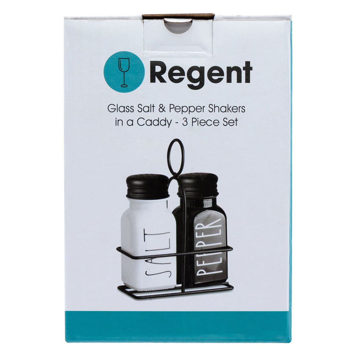 Regent Salt & Pepper Regent Glass Black And White Salt & Pepper Shakers In A Black Caddy 3 Piece Set 27139