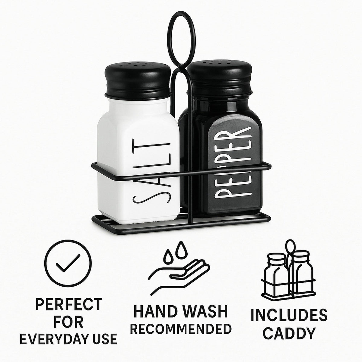 Regent Salt & Pepper Regent Glass Black And White Salt & Pepper Shakers In A Black Caddy 3 Piece Set 27139