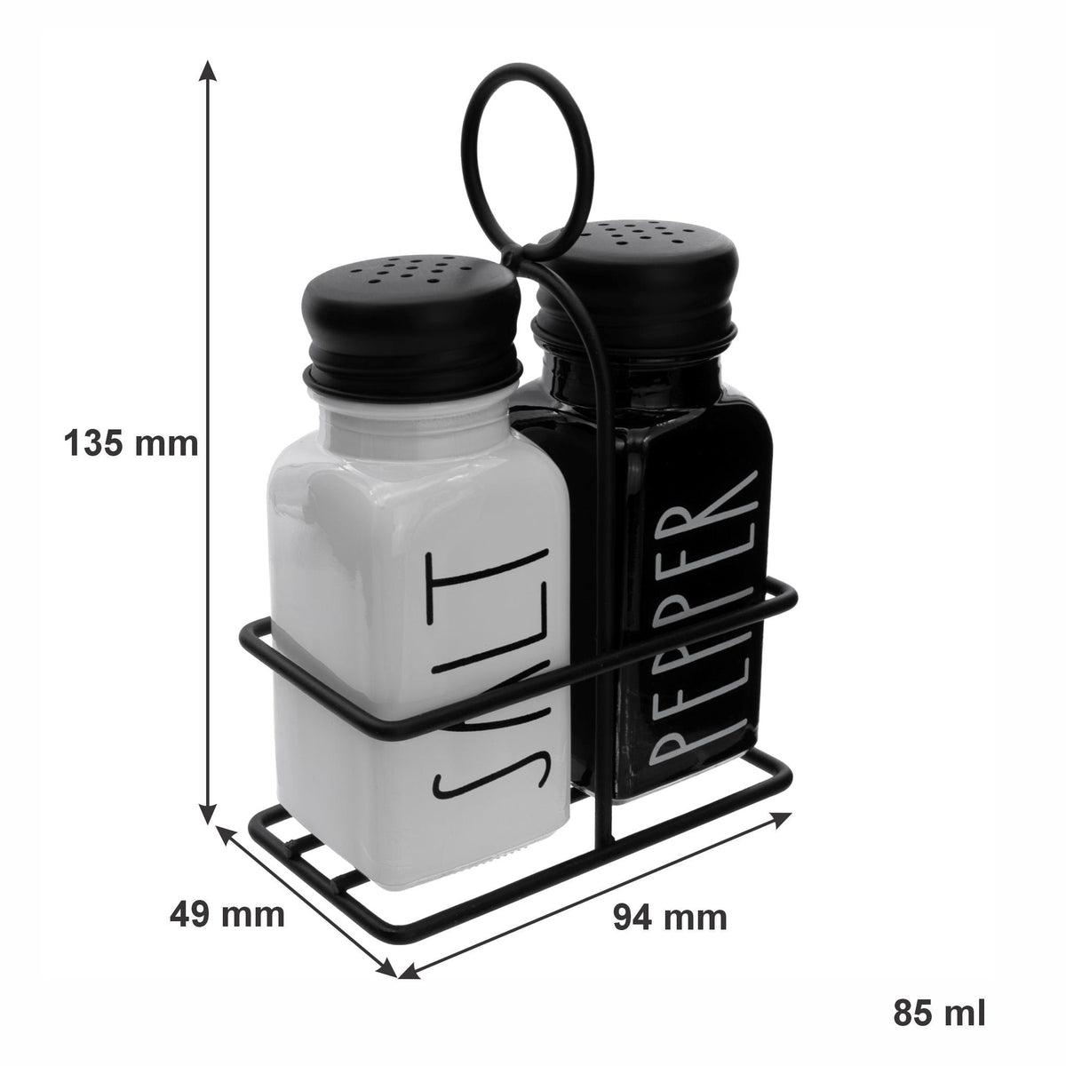 Regent Salt & Pepper Regent Glass Black And White Salt & Pepper Shakers In A Black Caddy 3 Piece Set 27139