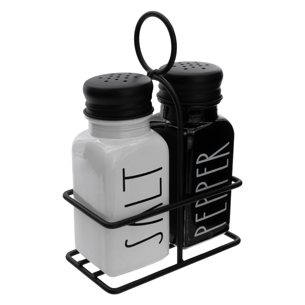 Regent Salt & Pepper Regent Glass Black And White Salt & Pepper Shakers In A Black Caddy 3 Piece Set 27139