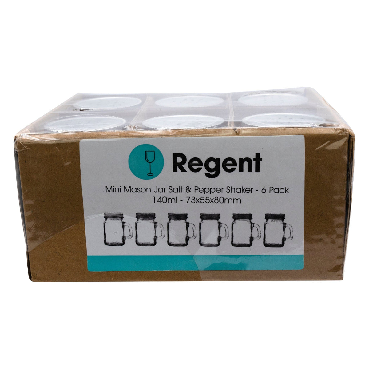 Regent SALT & PEPPER Regent Mini Mason Jar S&P Shaker 6 Pack, 140ml (80X73X55mm) 27649