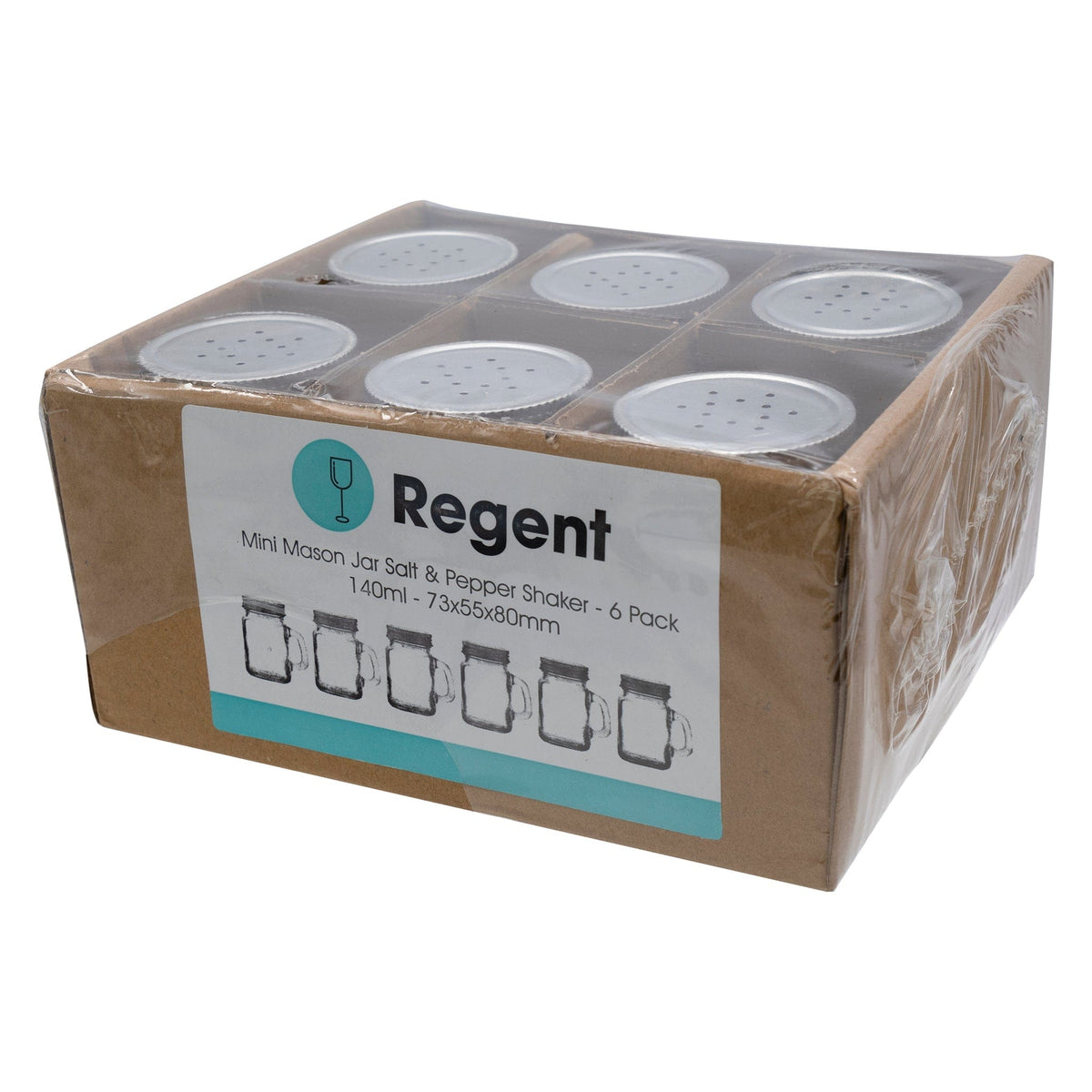 Regent SALT & PEPPER Regent Mini Mason Jar S&P Shaker 6 Pack, 140ml (80X73X55mm) 27649