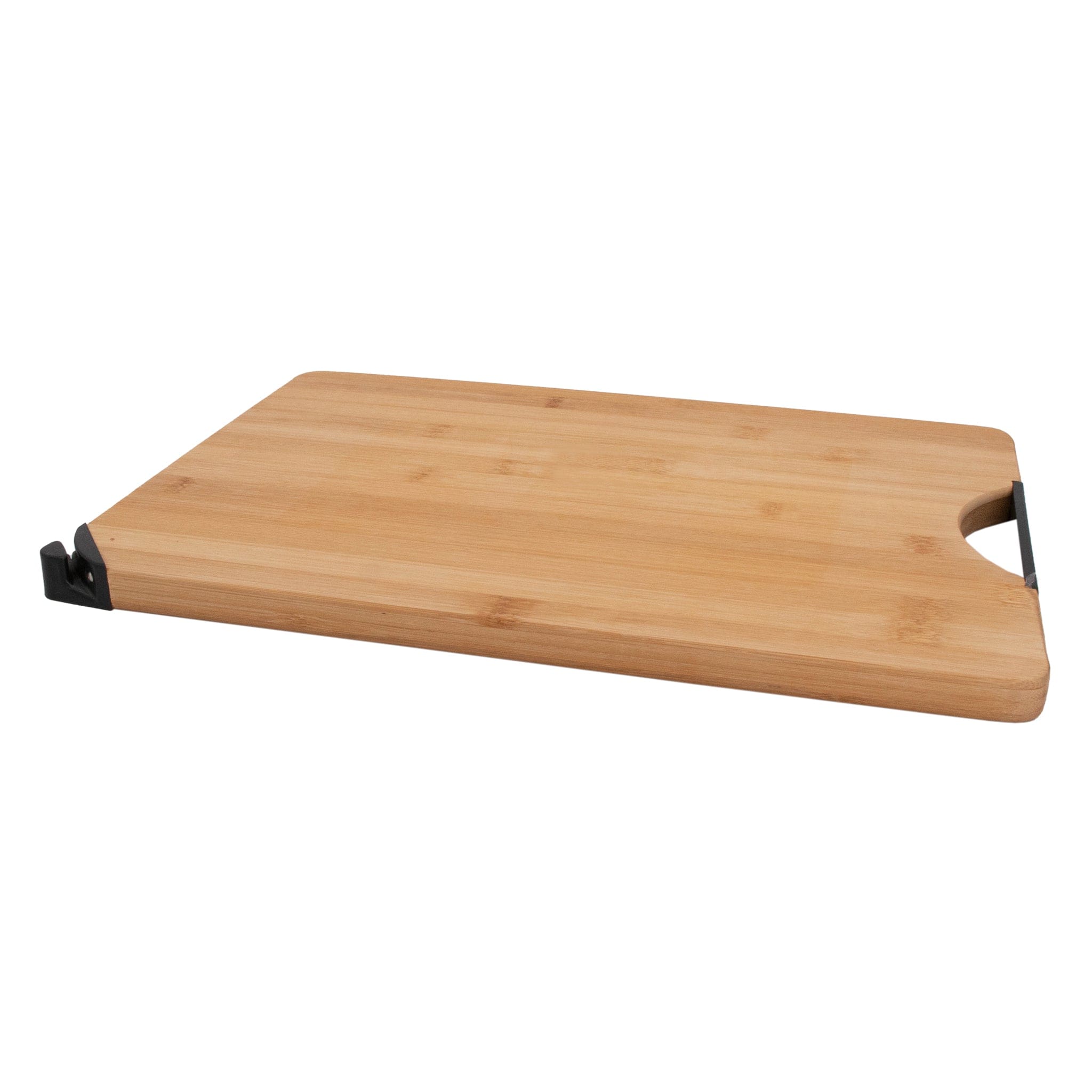 Regent Serving Board Regent Bamboo Cutting Board With Black Metal Handle And Knife Sharpener 355x258x18mm 30228