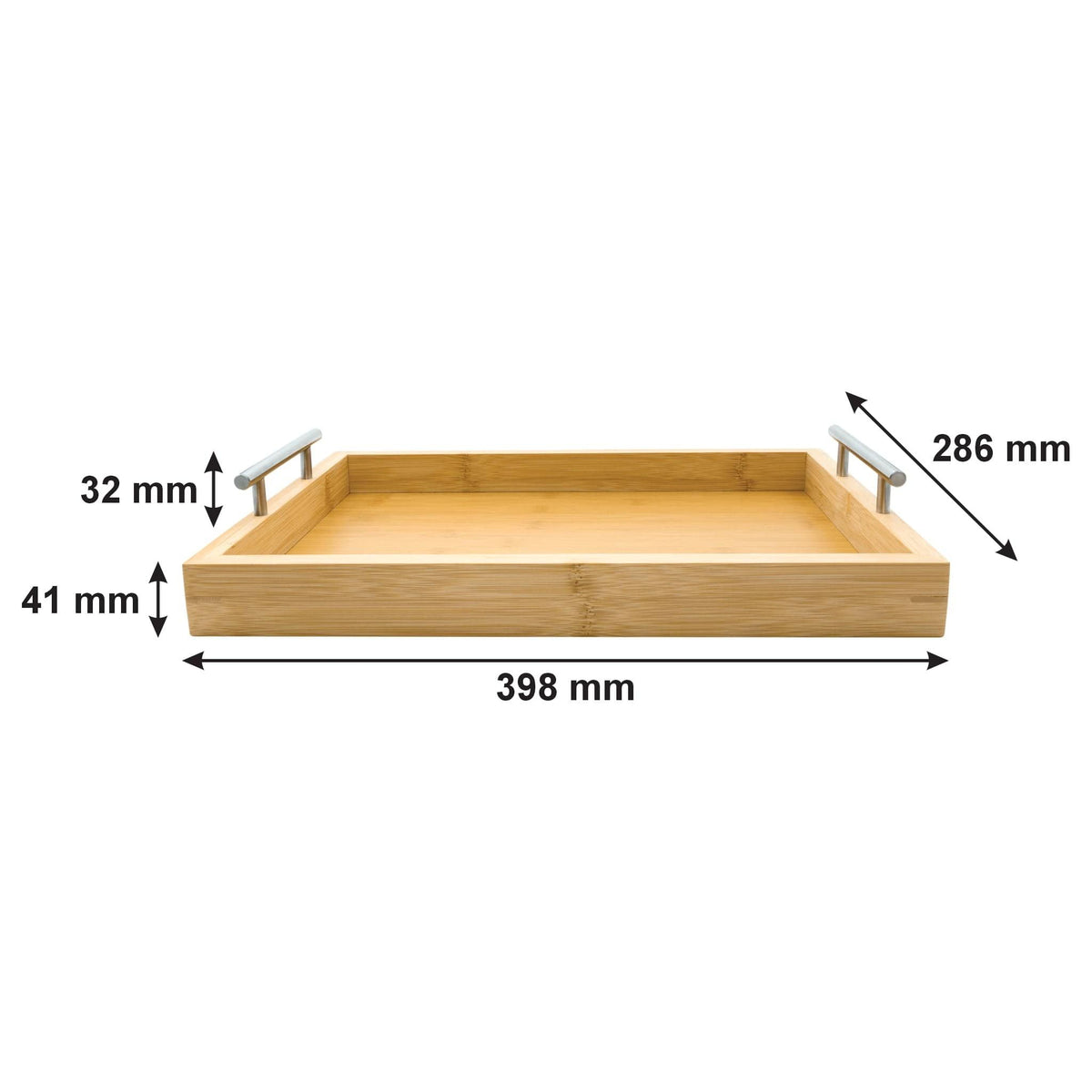 Regent SERVING TRAY Regent Bamboo Rectangular Tray With St Steel Handles 395x285x73mm 30250