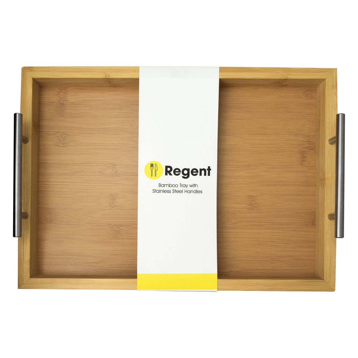 Regent SERVING TRAY Regent Bamboo Rectangular Tray With St Steel Handles 395x285x73mm 30250