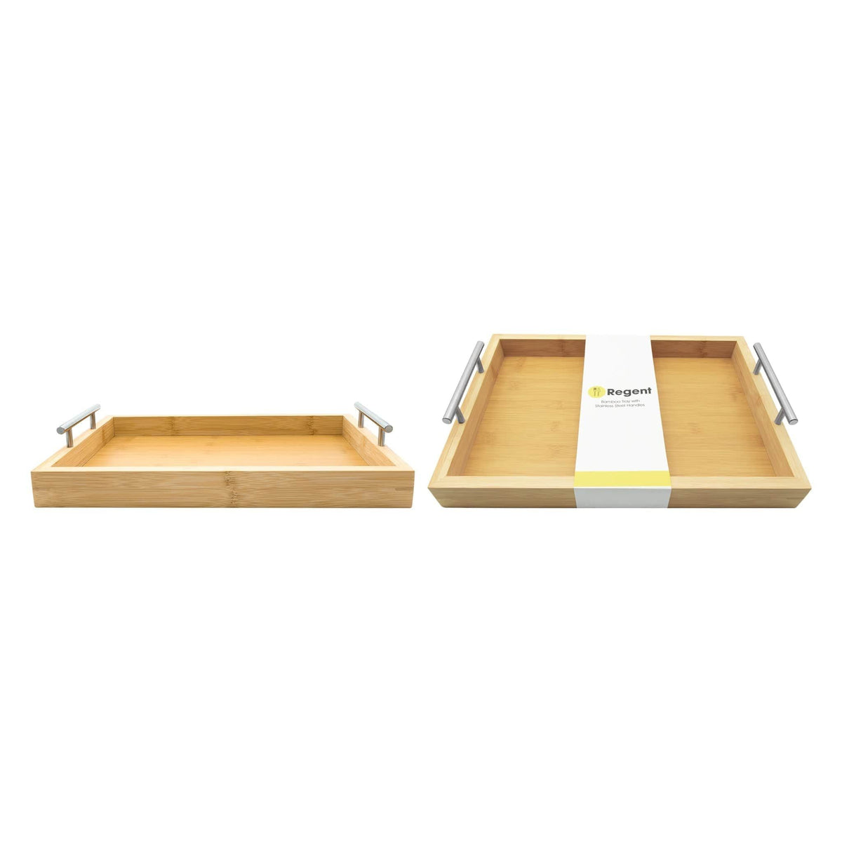 Regent SERVING TRAY Regent Bamboo Rectangular Tray With St Steel Handles 395x285x73mm 30250