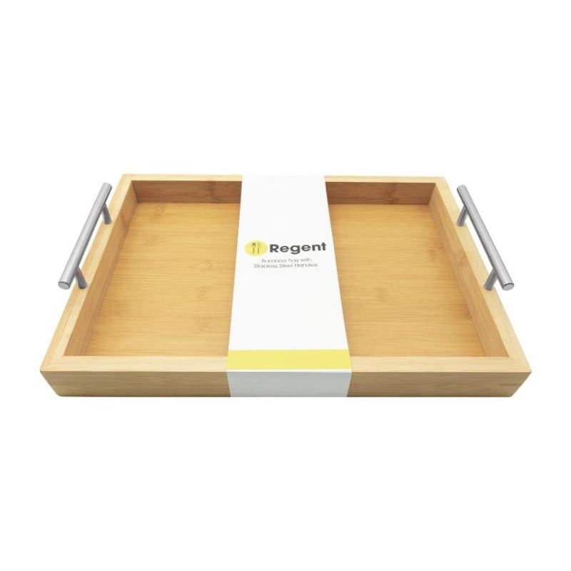 Regent SERVING TRAY Regent Bamboo Rectangular Tray With St Steel Handles 395x285x73mm 30250
