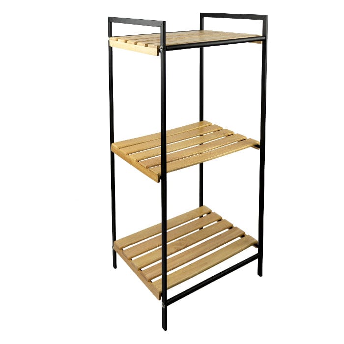 Regent Storage Rack Multi Purpose Storage Rack 3 Bamboo Shelves On Black Metal Frame, (415x330x835mm) 42122