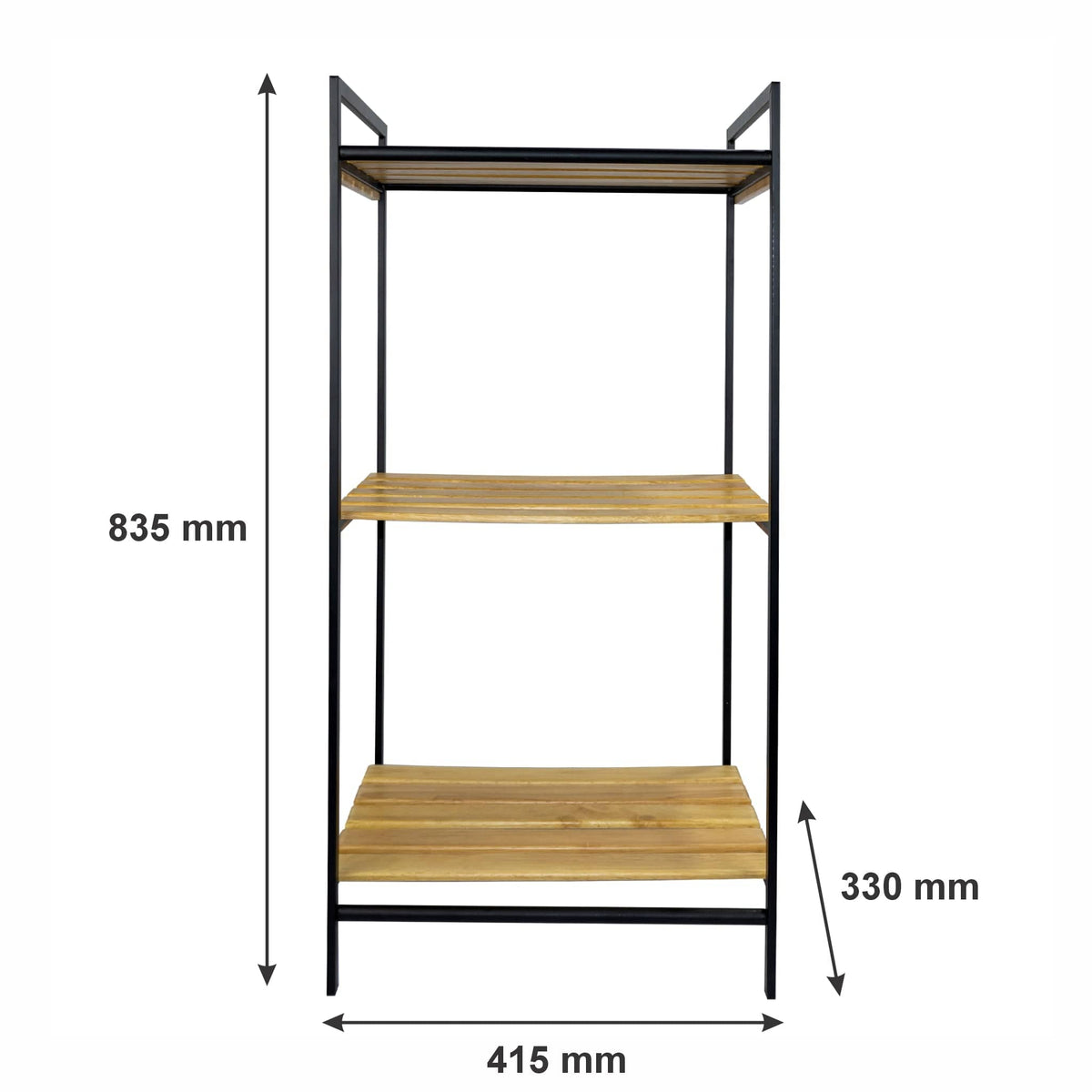 Regent Storage Rack Multi Purpose Storage Rack 3 Bamboo Shelves On Black Metal Frame, (415x330x835mm) 42122