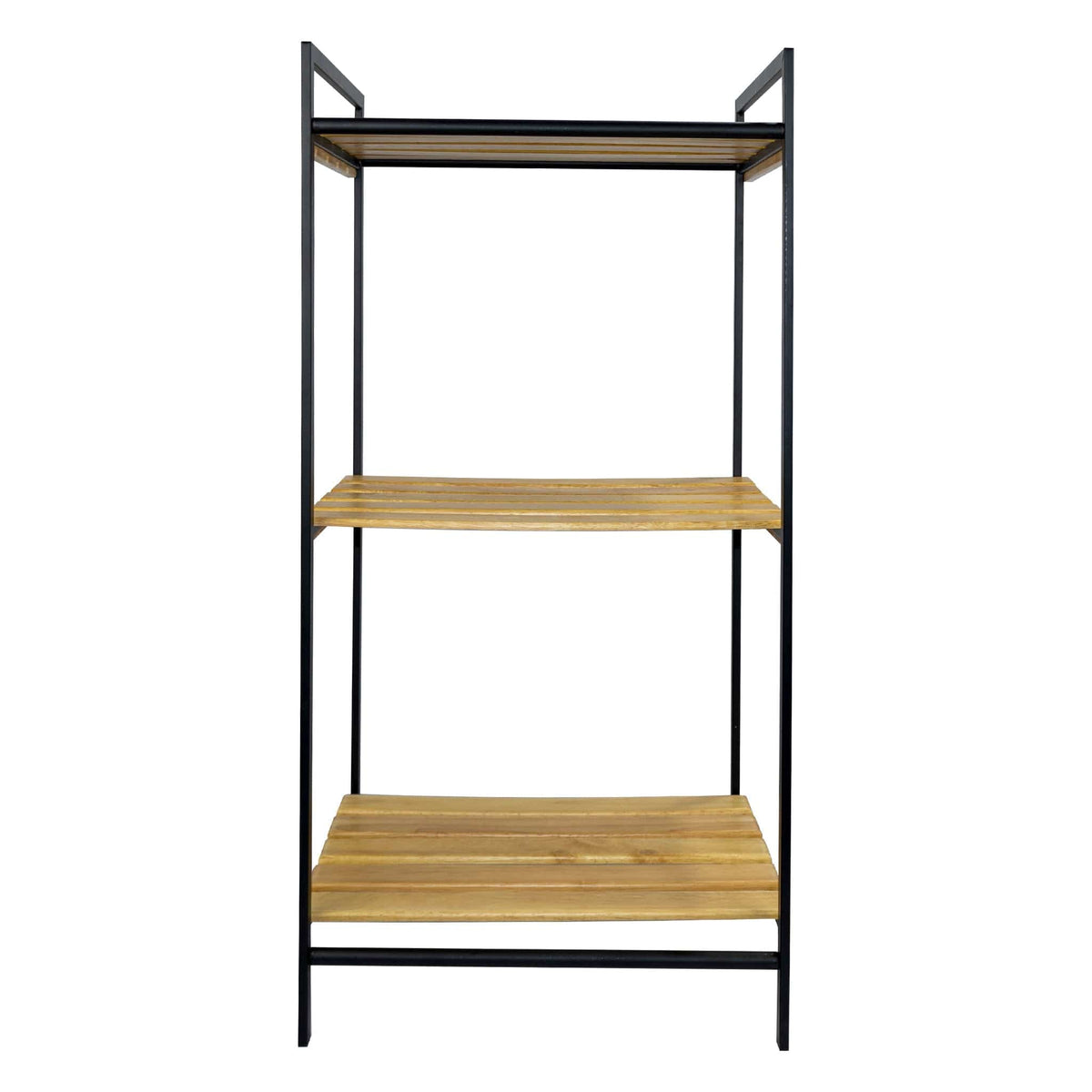 Regent Storage Rack Multi Purpose Storage Rack 3 Bamboo Shelves On Black Metal Frame, (415x330x835mm) 42122