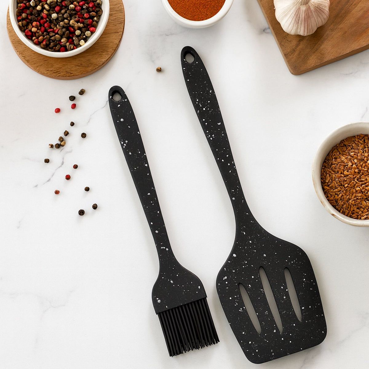 Regent Utensil Regent Kitchen Basting Brush And Turner Nylon Speckled Black 2 Piece Set 12610