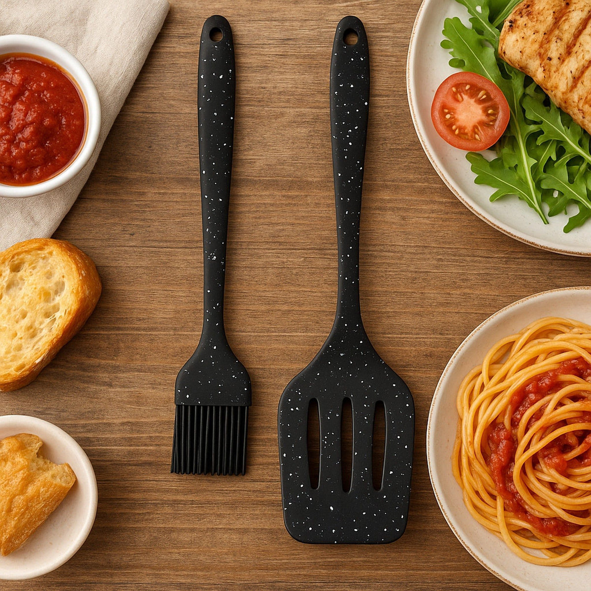 Regent Utensil Regent Kitchen Basting Brush And Turner Nylon Speckled Black 2 Piece Set 12610