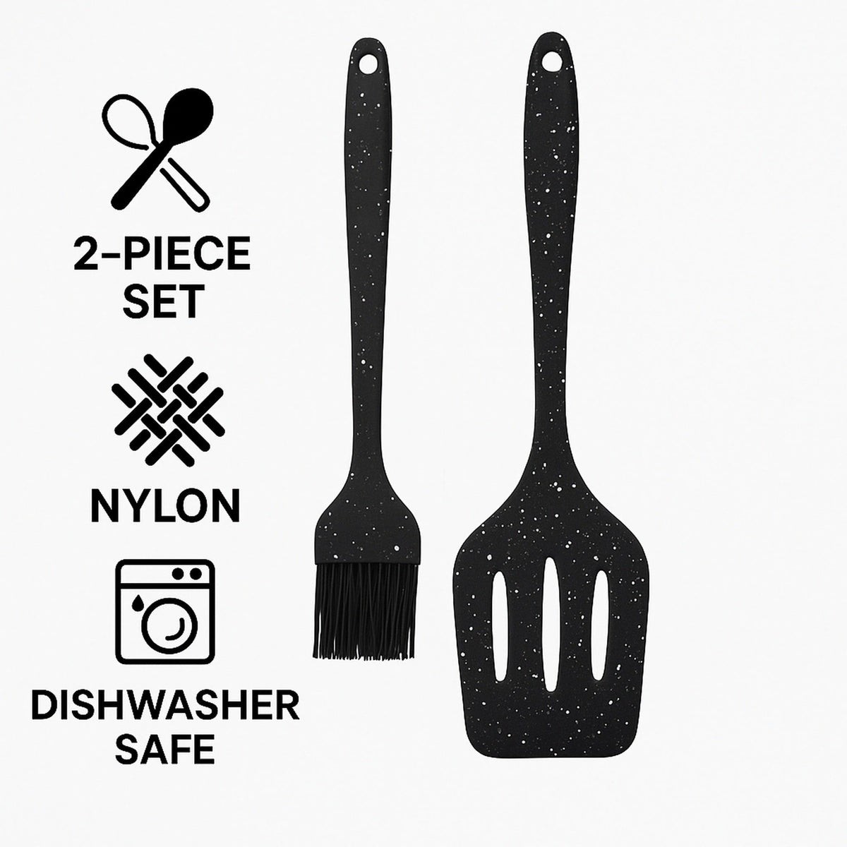 Regent Utensil Regent Kitchen Basting Brush And Turner Nylon Speckled Black 2 Piece Set 12610