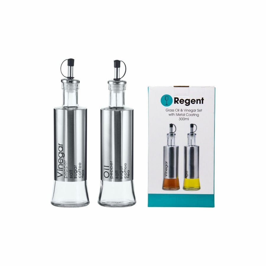 Regent Vacuum Regent Glass Oil & Vinegar Bottles With St Steel Covers 2 Piece Set, 300ml 65mm Diax245mm 27125 (7336060158041)