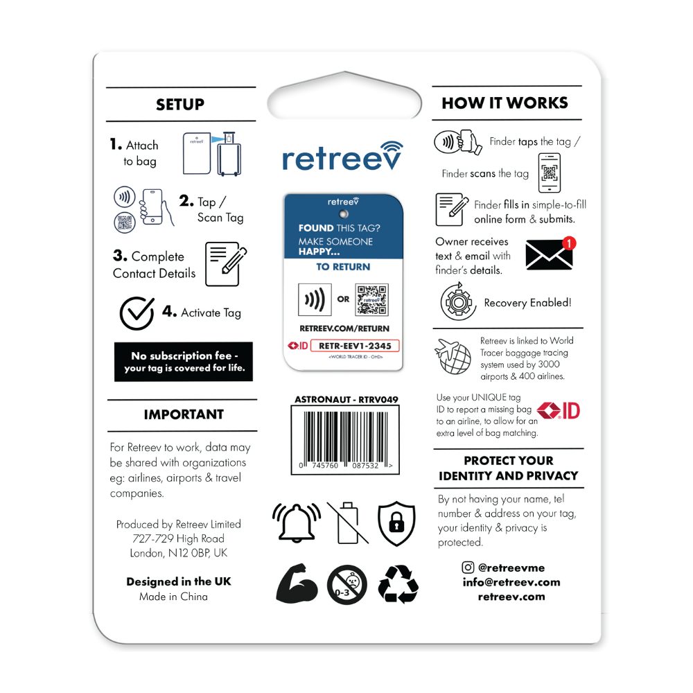 Retreev luggage tags Retreev Smart Tag - Astronaut (7395491053657)