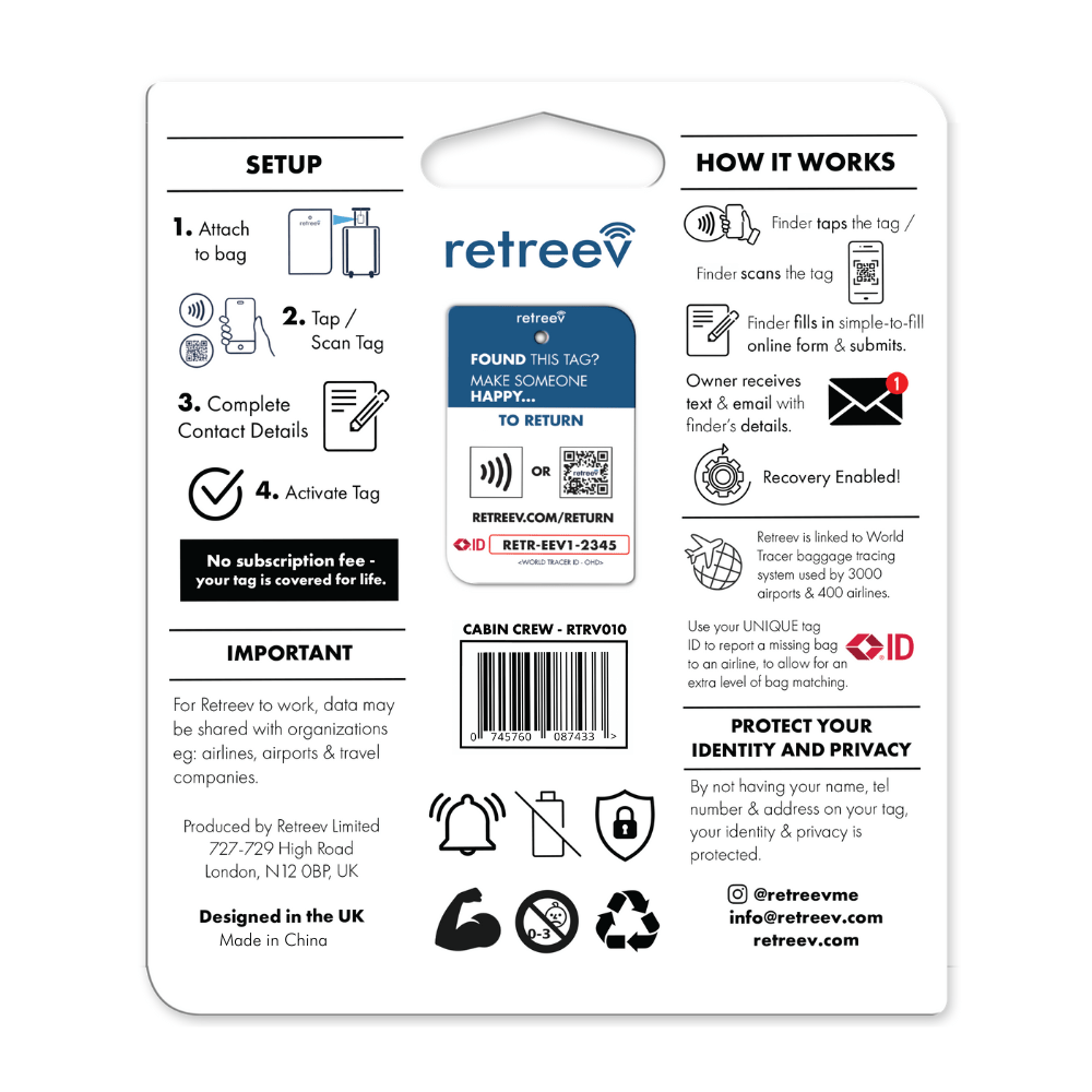 Retreev luggage tags Retreev Smart Tag - Cabin Crew (7395484860505)