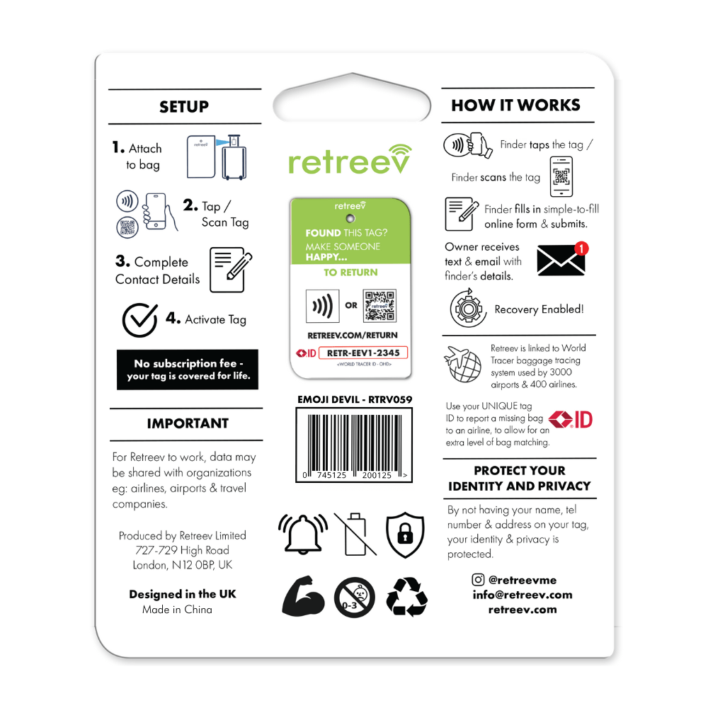 Retreev luggage tags Retreev Smart Tag - Emoji Devil