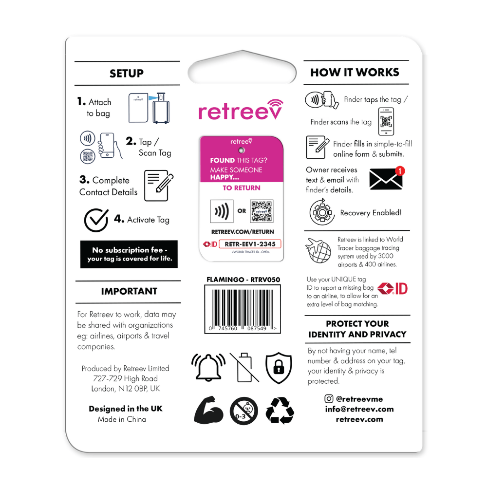 Retreev luggage tags Retreev Smart Tag - Flamingo (7395485679705)