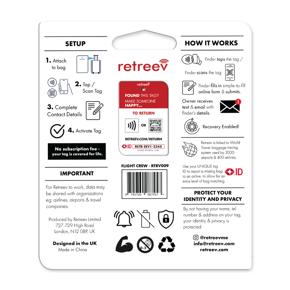 Retreev luggage tags Retreev Smart Tag - Flight Crew (7395485286489)