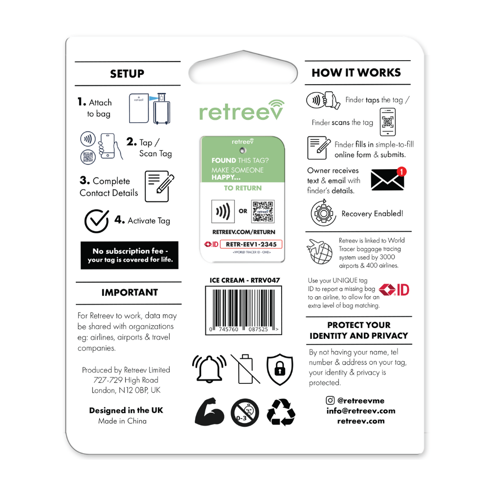 Retreev luggage tags Retreev Smart Tag - Icecream (7395489382489)