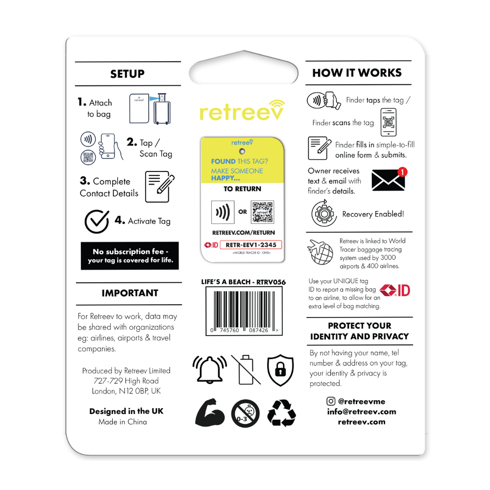 Retreev luggage tags Retreev Smart Tag - Life's A Beach (7395490594905)