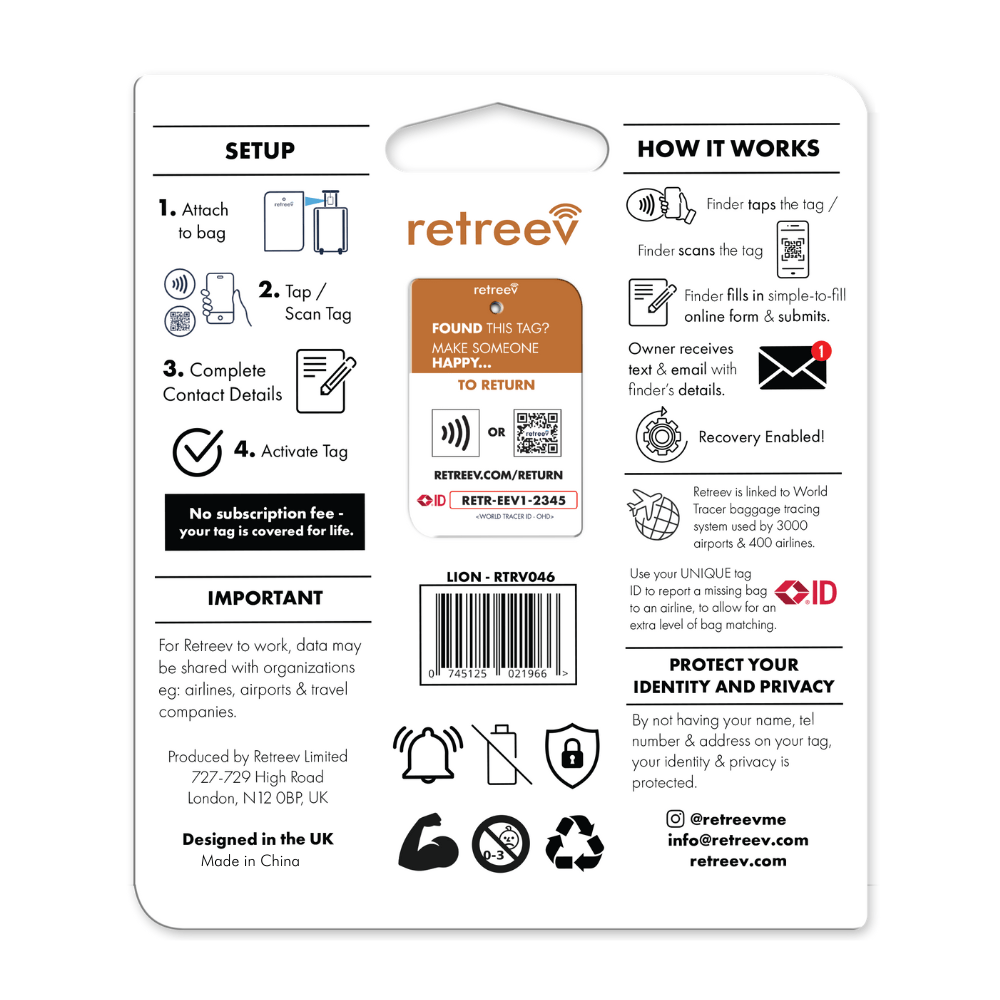Retreev luggage tags Retreev Smart Tag - Lion (7395486957657)