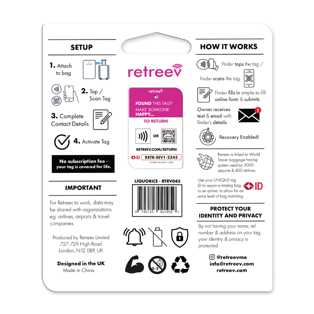 Retreev luggage tags Retreev Smart Tag - Liquorice (7395489120345)