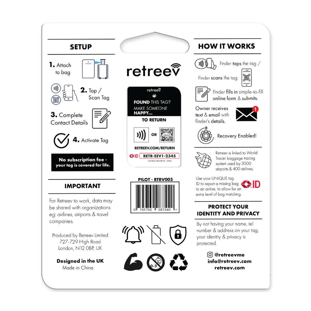 Retreev luggage tags Retreev Smart Tag - Pilot (7395487252569)