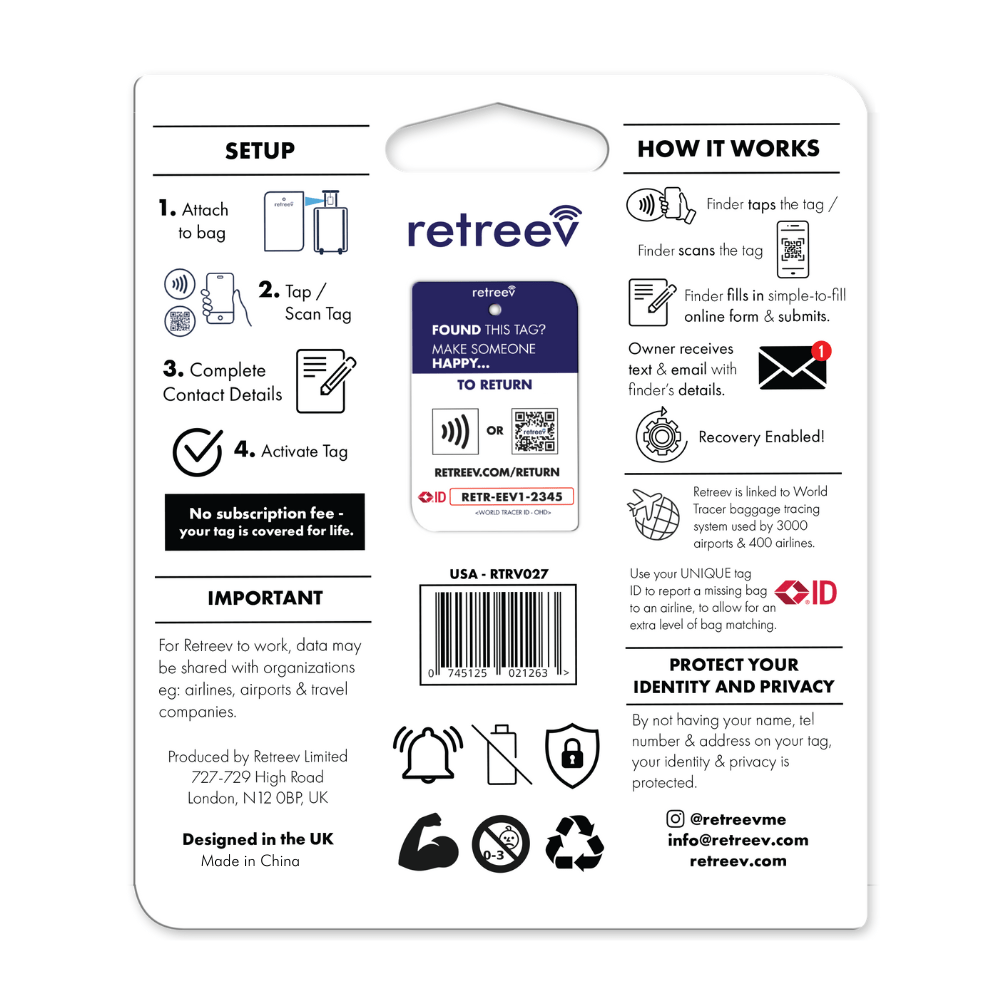 Retreev luggage tags Retreev Smart Tag - USA (7395487907929)