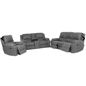 Rhapsody 3 Peace Lounge Suite Rhapsody Recliners 3pc 6 Action W/Console Full Leather Grey