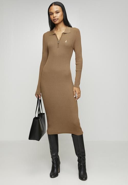 Polo Women's Laya Knit Dress- Camel.