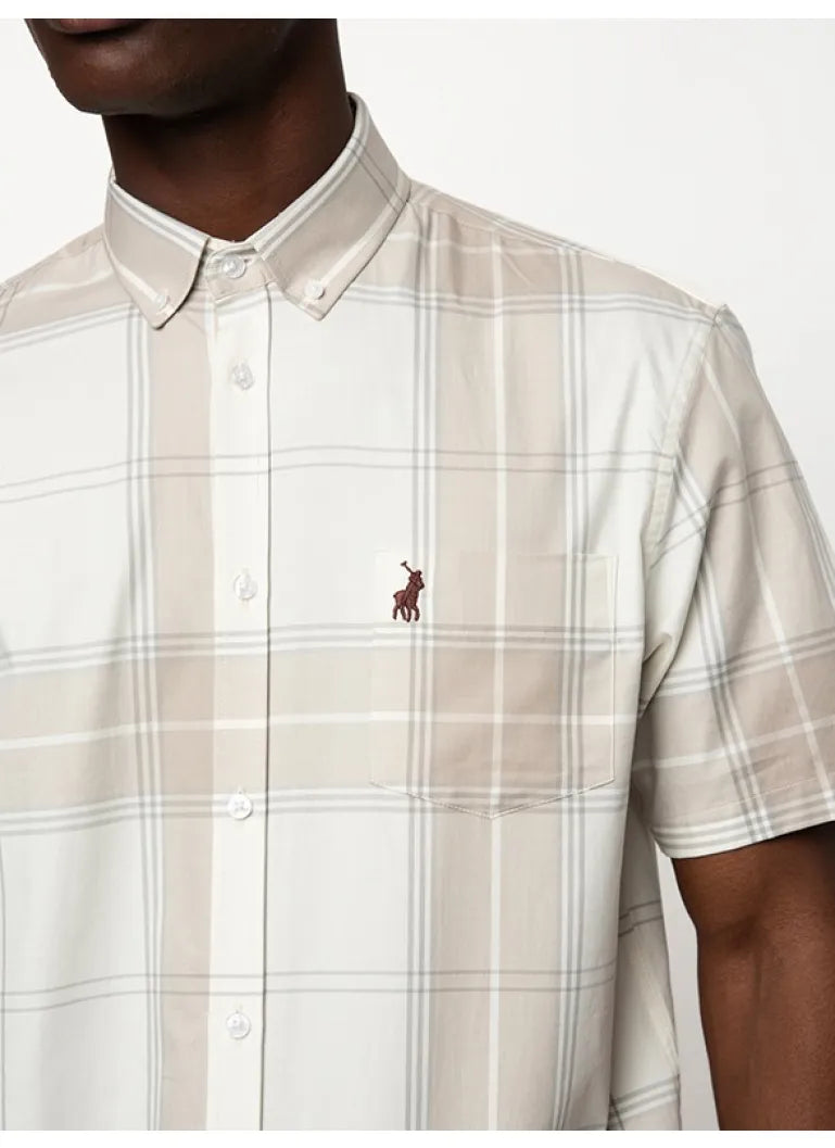 Polo Check Short Sleeve Shirt -Stone 0062586.