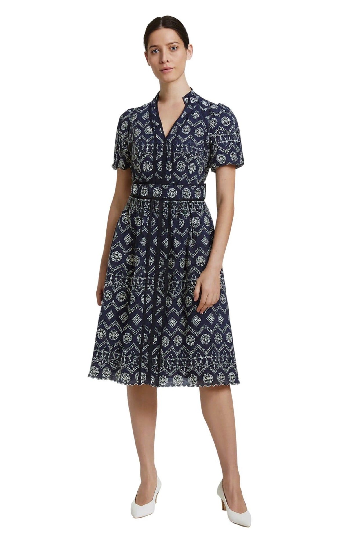 Pringle Women's Dress Blue Rea Embroidered Midi.