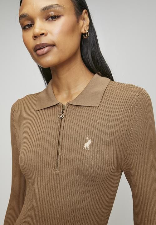 Polo Women's Laya Knit Dress- Camel.