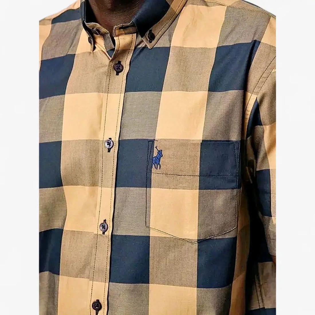 Polo Mens Large Check Short Sleeve Shirt - Camel 0062576.