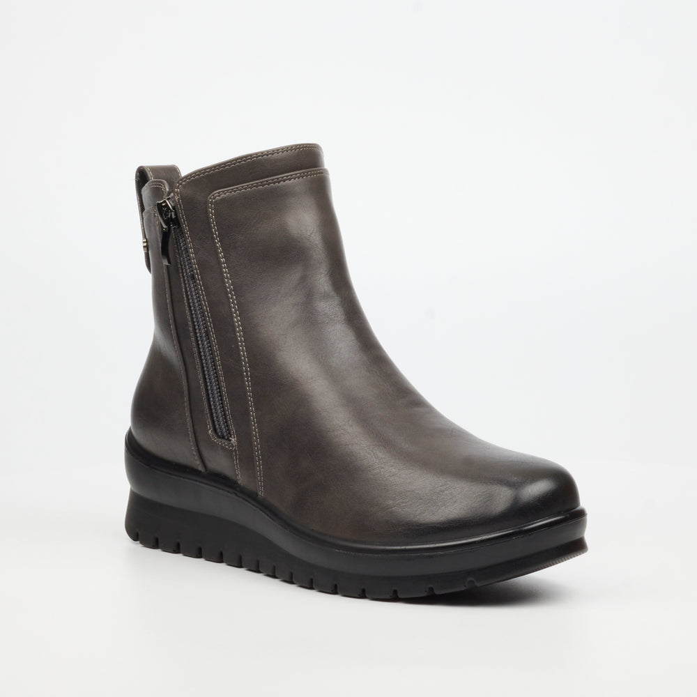 Butterfly Feet Saxon 1 Ladies Ankle Boot - Grey - Faux Leather.