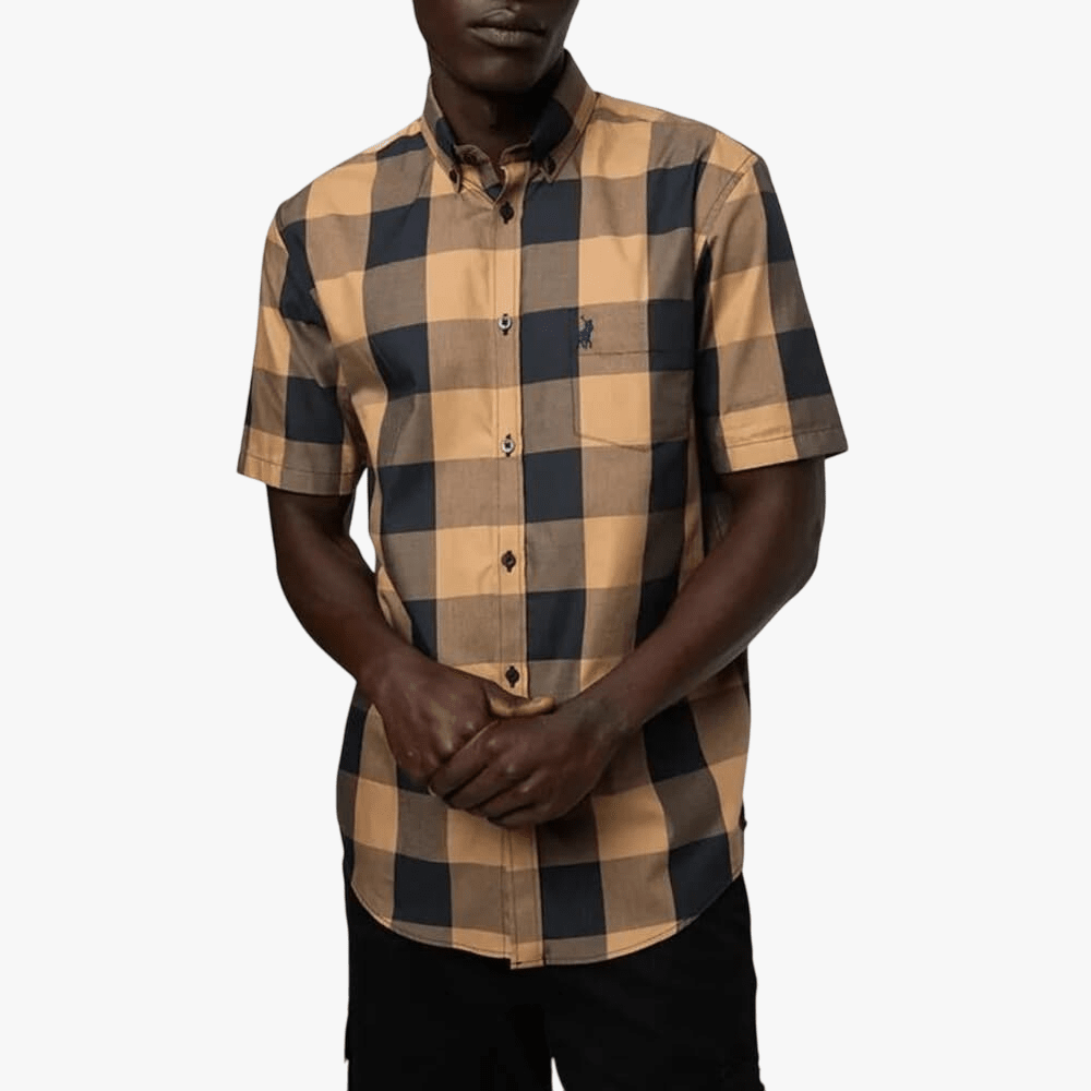 Polo Mens Large Check Short Sleeve Shirt - Camel 0062576.