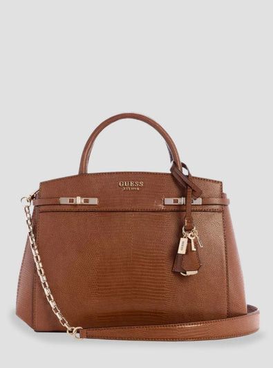 Guess Melinda Triple Compartment Satchel Bag Cognac KL993306.