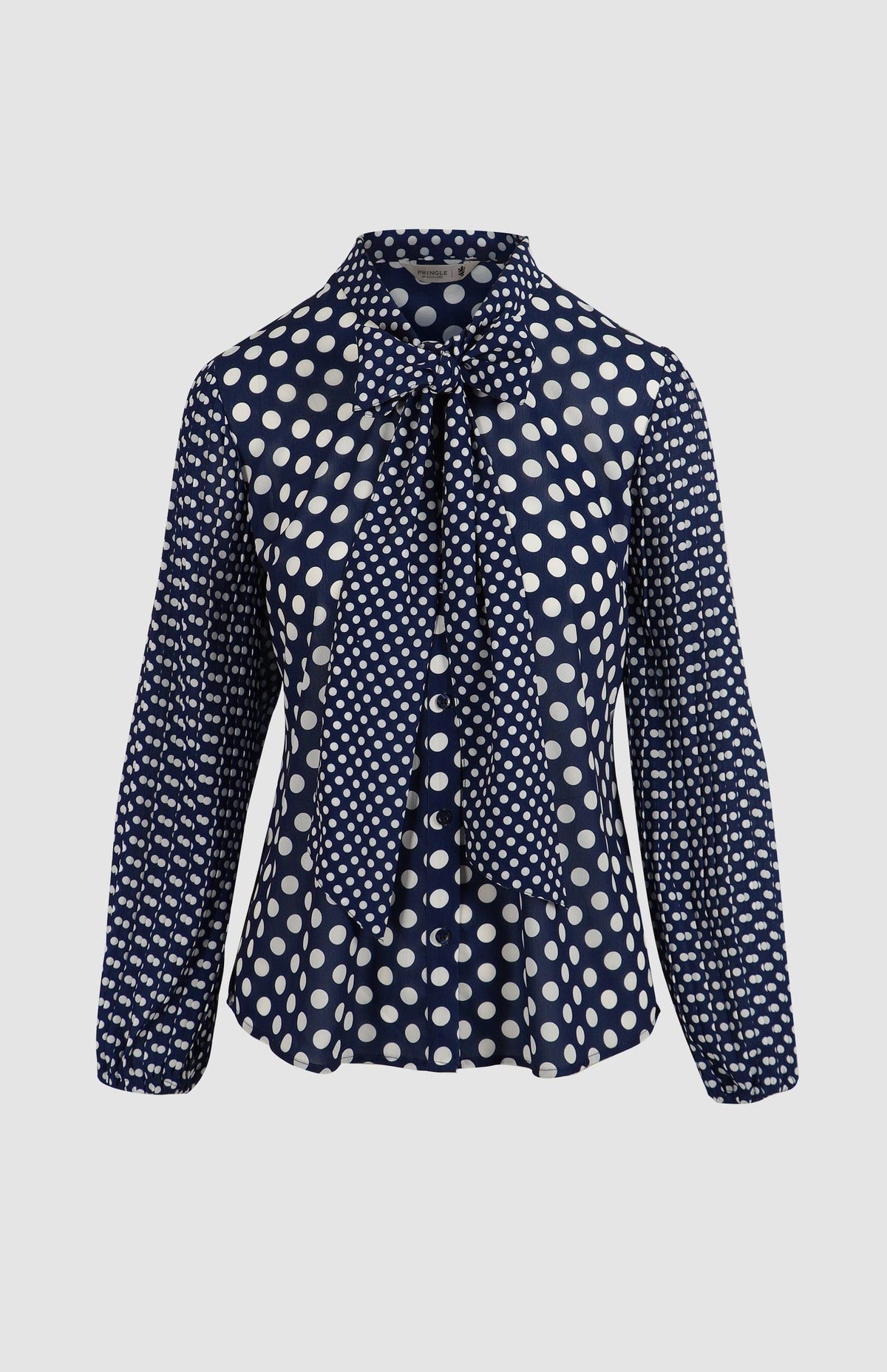 Pringle Ladies Spot Blouse Yolanda Ruffle Navy.